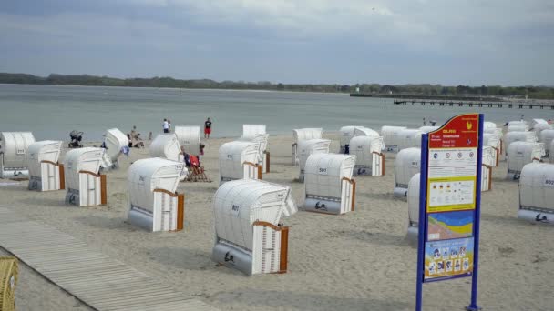 Strandkörbe Der Ostsee Berühmter Travemünder Strand Deutschland Lubeck Deutschland Mai — Stockvideo