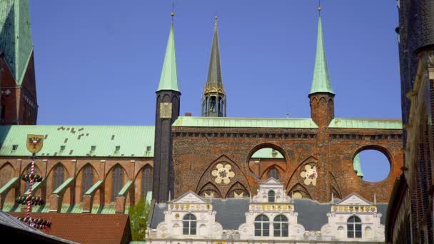 Hermosos Edificios Históricos Centro Ciudad Lubeck Ayuntamiento Fotografía Viajes — Vídeos de Stock