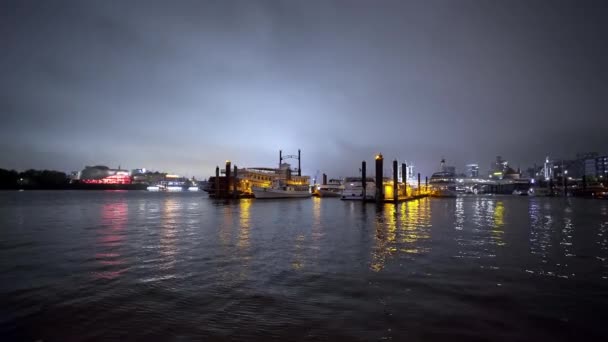 Hamburg Haven Geweldig Uitzicht Bij Nacht Reizen Fotografie — Stockvideo