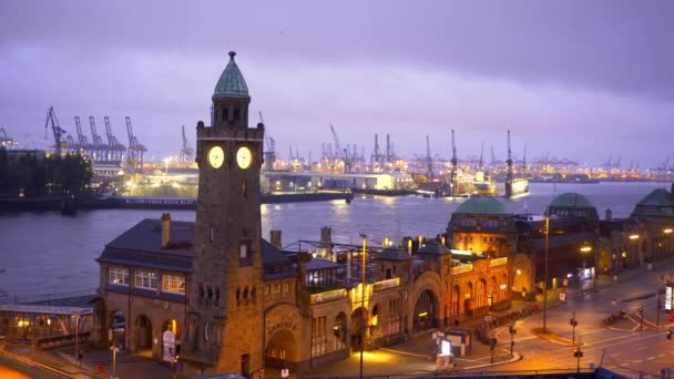 Belo Porto Hamburgo Noite Fotografia Viagem — Vídeo de Stock