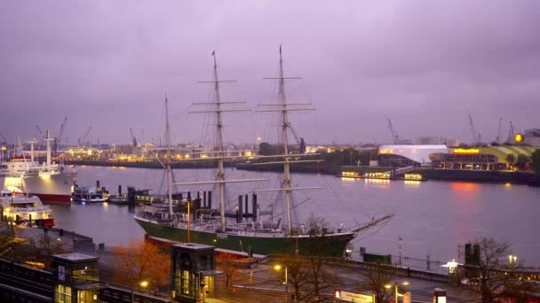 Hermoso Puerto Hamburgo Por Noche Fotografía Viaje — Vídeos de Stock