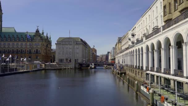 Beautiful Alster Arcades City Hamburg Called Alsterarkaden Travel Photography — Stock Video