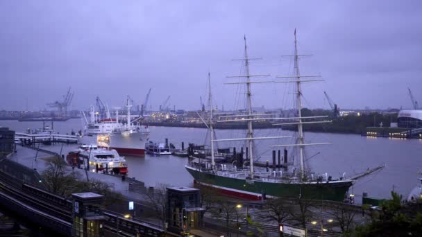 Hermoso Puerto Hamburgo Por Noche Fotografía Viaje — Vídeo de stock