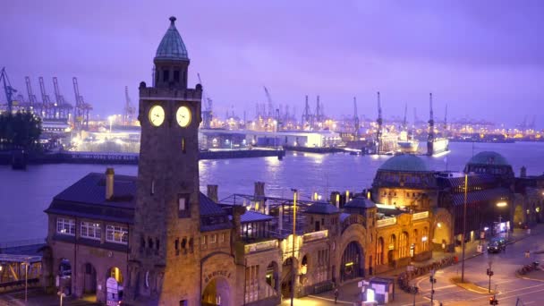 Hermoso Puerto Hamburgo Por Noche Fotografía Viaje — Vídeos de Stock