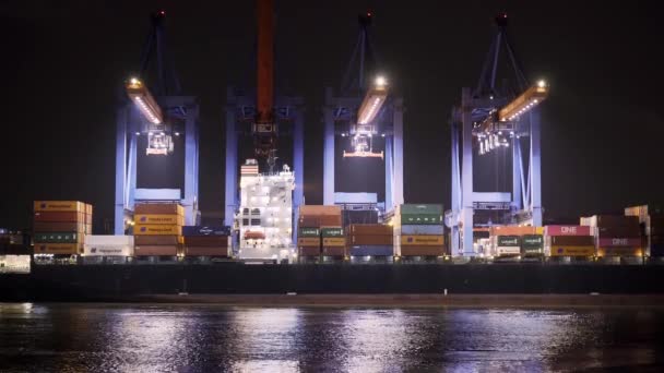 Grandes Grúas Carga Puerto Hamburgo Noche Hamburg Alemania Mayo 2021 — Vídeos de Stock