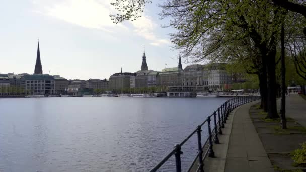 Het Prachtige Centrum Van Hamburg Met Alster River Meer Reizen — Stockvideo