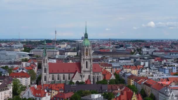 Letecký Pohled Centrum Mnichova Historická Čtvrť Bezpilotní Fotografie — Stock video