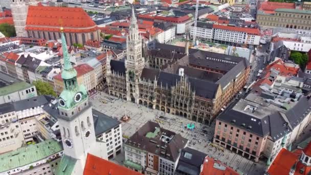 Munich City Hall Marien Square Aerial View Drone Photography — Stock Video