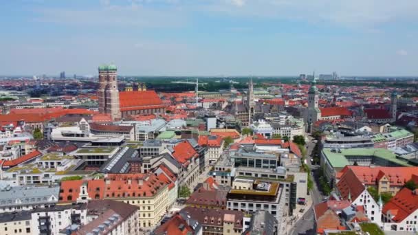 Letecký Pohled Centrum Mnichova Historická Čtvrť Bezpilotní Fotografie — Stock video