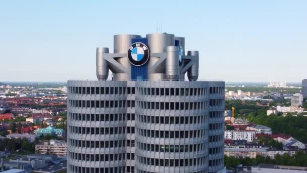 宝马慕尼黑总部 航空视图 无人机摄影 慕尼黑 德国慕尼黑 2021年6月3日 — 图库视频影像