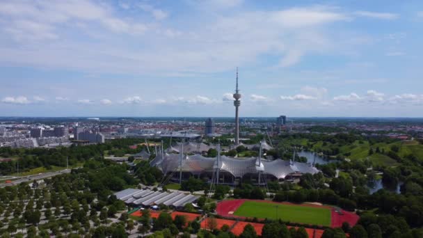 Het Prachtige Olympisch Park München Luchtfoto Munich Duitsland Juni 2021 — Stockvideo