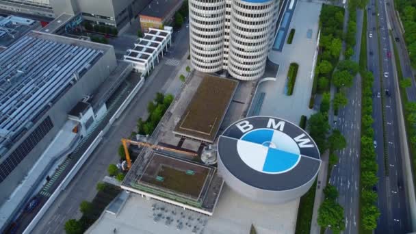 Velitelství Bmw Mnichově Letecký Pohled Letecká Fotografie Mnichov Německo Června — Stock video