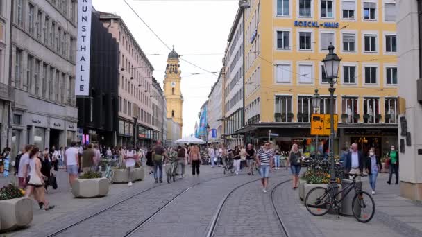 Fußgängerzone München Einem Sonnigen Tag Stadt Von München Deutschland Juni — Stockvideo