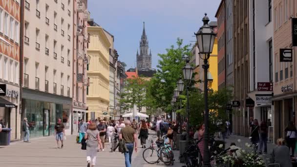 Pěší Zóna Mnichově Slunečného Dne Město Mnichov Německo 2021 — Stock video