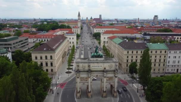 Victory Gate Munich Calle Ludwig Vista Aérea Fotografía Drones — Vídeos de Stock