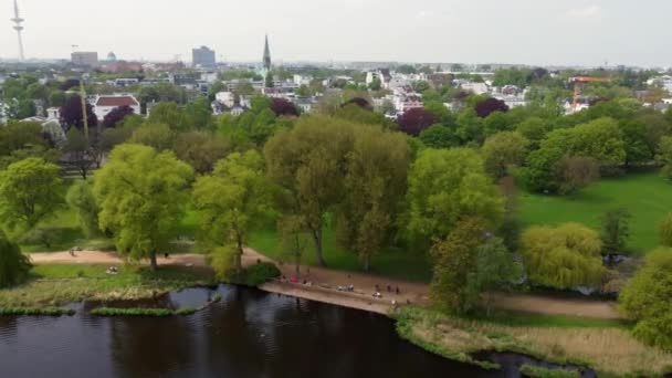 Alster Park at River Alster Lake in Hamburg from above — Stock Video