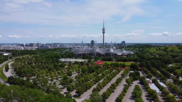 The beautiful Olympic Park in Munich - aerial view — Stockvideo