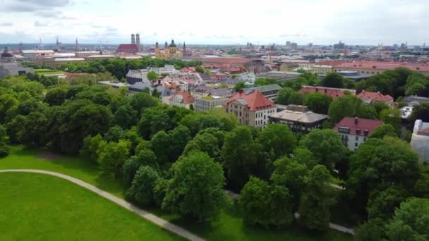 Jardín Inglés Ciudad Múnich Vista Aérea Desde Arriba Fotografía Drones — Vídeos de Stock