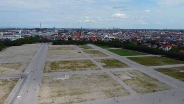 Slavná Theresienwiese Mnichově Areál Originálního Oktoberfestu Letecký Pohled Bezpilotní Fotografie — Stock video