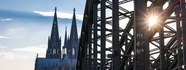 Silhouet Van Kathedraal Van Keulen Brug Hohenzollern Cologne Duitsland Juni — Stockfoto