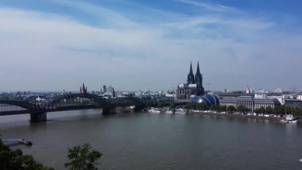 Skyline Cologne Nad Renem Zdjęcia Lotnicze — Wideo stockowe