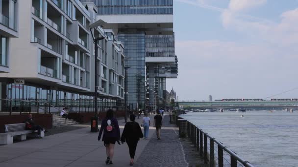 Riverwalk Moderno Colonia Llamado Rheinaushafen Cologne Alemania Junio 2021 — Vídeos de Stock