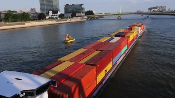 Nave Portacontainer Sul Reno Cologne Germania Giugno 2021 — Video Stock
