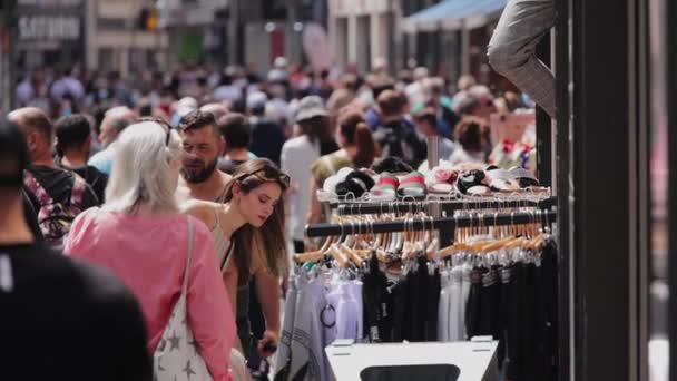 Crowded Pedestrian Zone Shopping Mile Slow Motion Shot Cologne Germany — Stock Video