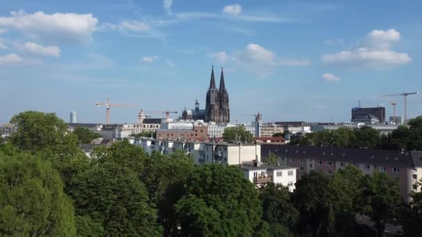 Ville Cologne Allemagne Haut Avec Célèbre Cathédrale Photographie Aérienne — Video