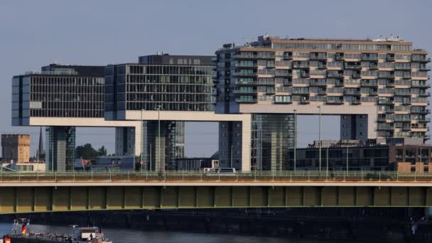 Modern Crane Houses Cologne River Rhine Cologne Germany Haziran 2021 — Stok video