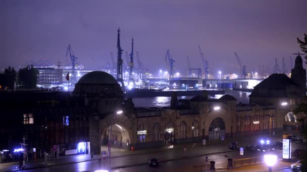 Hermoso Puerto Hamburgo Por Noche Fotografía Viaje — Vídeo de stock