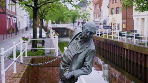 Standbeeld Historische Stad Buxtehude Noord Duitsland Reizen — Stockvideo