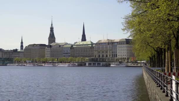 Beau Centre Ville Hambourg Avec Lac Rivière Alster Photographie Voyage — Video