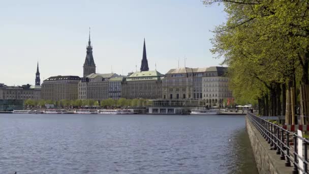 Beautiful City Center Hamburg Alster River Lake Travel Photography — Stock Video