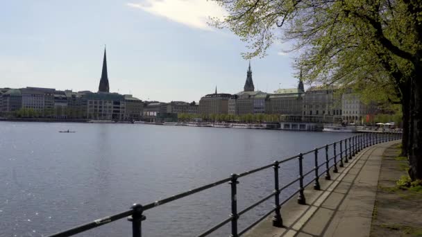 Het Prachtige Centrum Van Hamburg Met Alster River Meer Reizen — Stockvideo