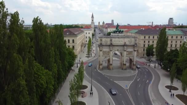 Victory Gate Munich Calle Ludwig Vista Aérea Fotografía Drones Munich — Vídeos de Stock