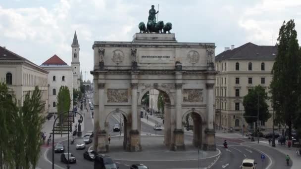 Victory Gate Munique Rua Ludwig Vista Aérea Fotografia Drones Munich — Vídeo de Stock