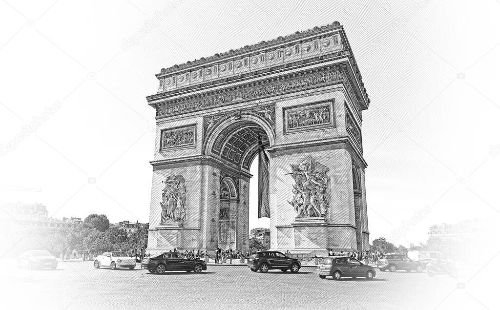 The famous Arc de Triomphe landmark in Paris