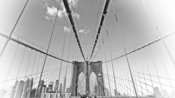 Знаменитая Достопримечательность Нью Йорка Прекрасный Бруклинский Мост — стоковое фото