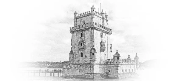 Wichtigstes Wahrzeichen Lissabons Der Turm Von Belem Von Oben Illustration — Stockfoto