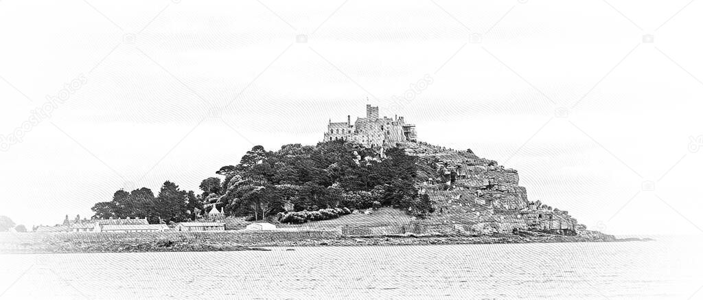 St Michaels Mount in Cornwall England - illustration
