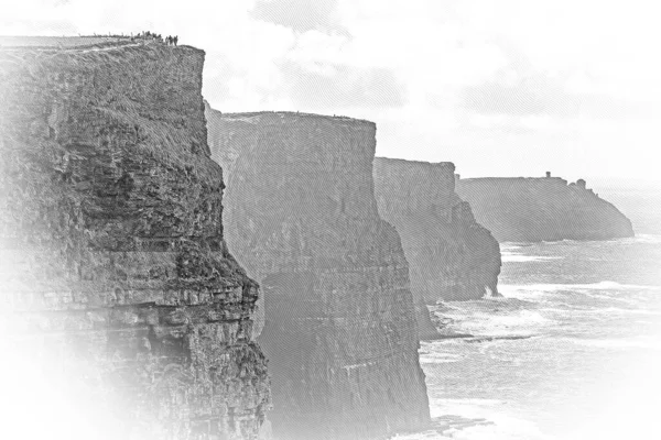 Slavné Útesy Moher Irském Západním Pobřeží Zamlžený Den — Stock fotografie