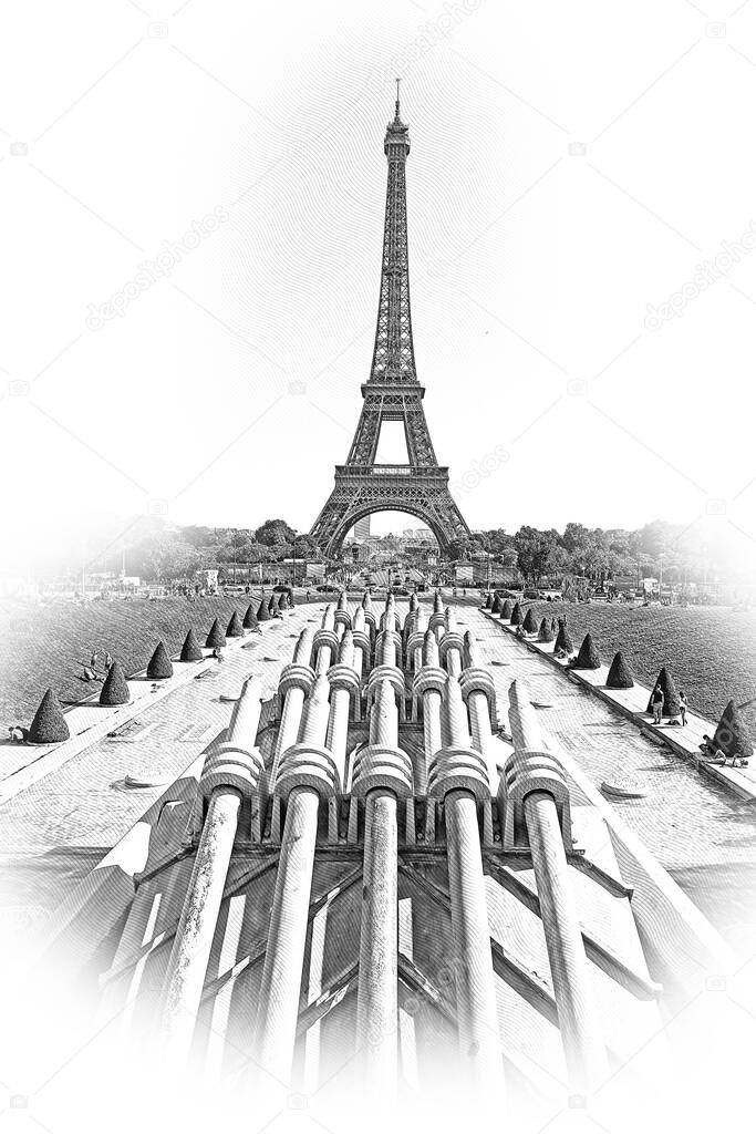 Typical landmark and symbol for Paris - the famous Eiffel Tower