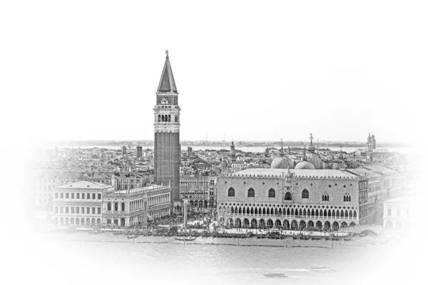 カンパニレ宮殿とドージェ宮殿と聖マークス広場でヴェネツィアのスカイライン上の空中ビュー — ストック写真