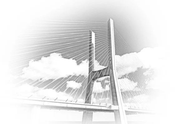 Vasco Gama Híd Lisszabonban Egy Híres Mérföldkő Városban Légi Felvétel — Stock Fotó
