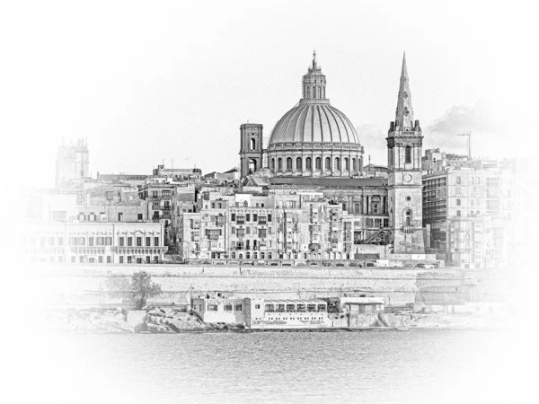 Valletta Skyline Sliema Kikötőből — Stock Fotó