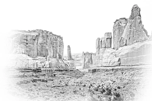 Utah Taki Arches Ulusal Parkı Ünlü Simge Illüstrasyon — Stok fotoğraf