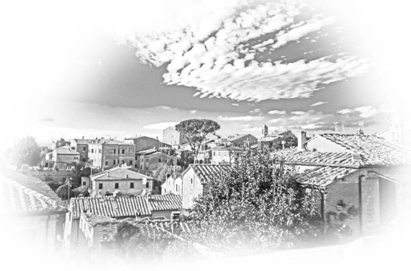 Vista Aérea Sobre Centro Histórico Cidade Volterra Uma Aldeia Toscana — Fotografia de Stock