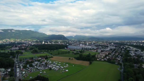 Stad Bregenz Oostenrijk van bovenaf — Stockvideo