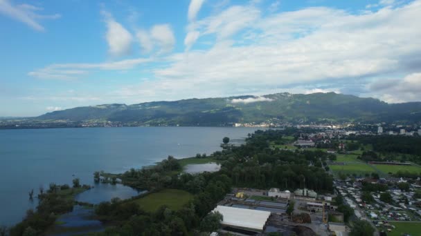 Staden Bregenz Österrike ovanifrån — Stockvideo